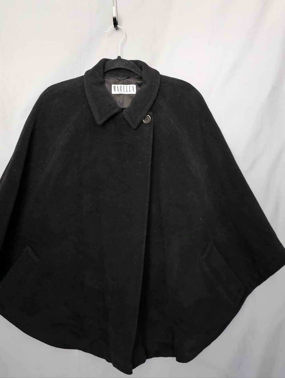 MARELLA Black Wool Cape with Single Button Collar - Picture 6 of 6